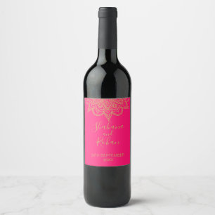 Étiquette Pour Bouteilles De Vin Style indien Rose or couleur Mariage moderne