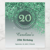 Étiquette Pour Bouteilles De Vin Stylish Falling Green Glitter 20th Birthday (Étiquettes simples)