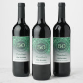 Étiquette Pour Bouteilles De Vin Stylish Falling Green Glitter 50th Birthday (Bouteilles)