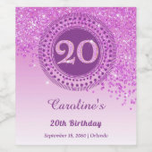 Étiquette Pour Bouteilles De Vin Stylish Falling Pink Glitter 20th Birthday (Étiquettes simples)
