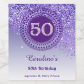 Étiquette Pour Bouteilles De Vin Stylish Falling Purple Glitter 50th Birthday (Étiquettes simples)