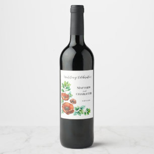 Étiquette Pour Bouteilles De Vin Sublime aquarelle Coquelicots rouges dans un style