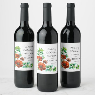 Étiquette Pour Bouteilles De Vin Sublime aquarelle coquelicots rouges dans un style
