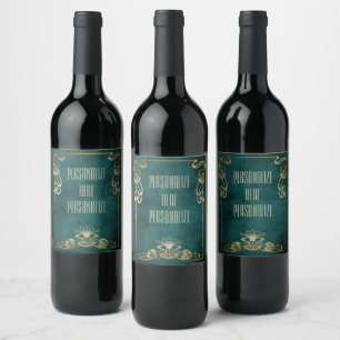 Étiquette Pour Bouteilles De Vin Suede Art nouveau look élégant or turquoise vert