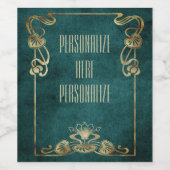 Étiquette Pour Bouteilles De Vin Suede Art nouveau look élégant or vert lotus (Étiquettes simples)