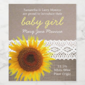 Étiquette Pour Bouteilles De Vin Sunflower Burlap & Lace Baby Faire-part (Étiquettes simples)