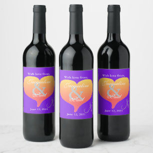 Étiquette Pour Bouteilles De Vin Sunset Hearts Violet Mariage Monogramme