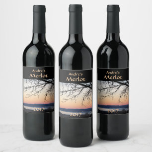 Étiquette Pour Bouteilles De Vin Sunset Lake Étiquette de vin rouge
