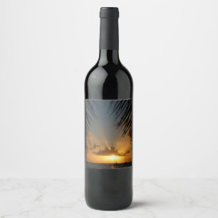 Étiquette Pour Bouteilles De Vin Sunset Through Palm Fronds