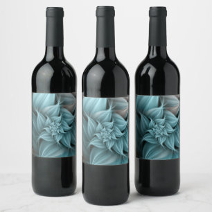 Étiquette Pour Bouteilles De Vin Superbe fleur turquoise fractale