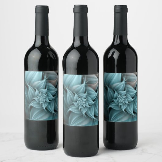 Étiquette Pour Bouteilles De Vin Superbe fleur turquoise fractale (Bouteilles)