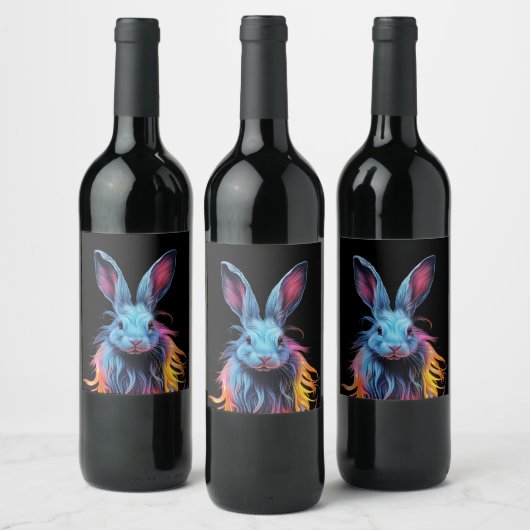 Étiquette Pour Bouteilles De Vin Superbe Lapin Bleu en feu (Bouteilles)