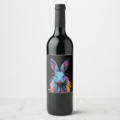 Étiquette Pour Bouteilles De Vin Superbe Lapin Bleu en feu (Devant)
