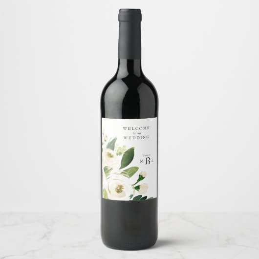 Étiquette Pour Bouteilles De Vin Superbe Mariage Floral Blanc (Devant)