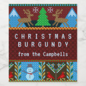 Étiquette Pour Bouteilles De Vin Sweater de Noël cousu personnalisé Nom de famille (Étiquettes simples)