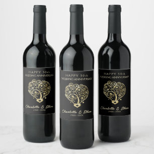 Étiquette Pour Bouteilles De Vin Swirl Golden Hearts Vin Étiquette