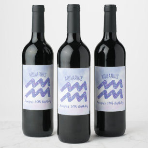 Étiquette Pour Bouteilles De Vin Symbole d'astrologie violette Cute Aquarius fête d