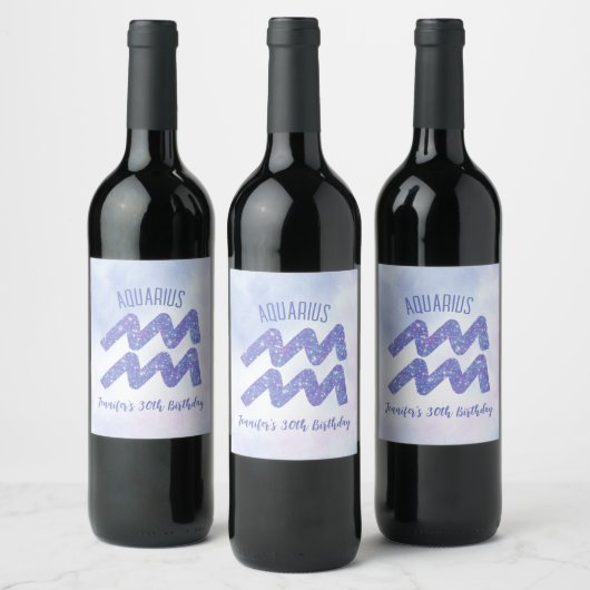 Étiquette Pour Bouteilles De Vin Symbole d'astrologie violette Cute Aquarius fête d (Bouteilles)
