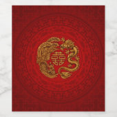 Étiquette Pour Bouteilles De Vin Symbole du Bonheur Double avec Phoenix et Dragon (Étiquettes simples)
