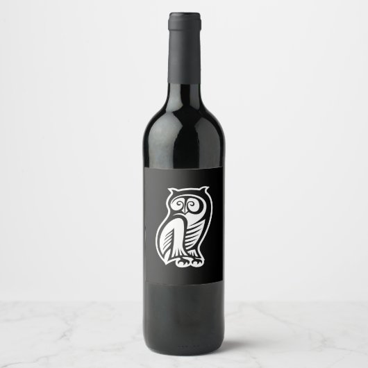Étiquette Pour Bouteilles De Vin Symbole hibou blanc (Devant)