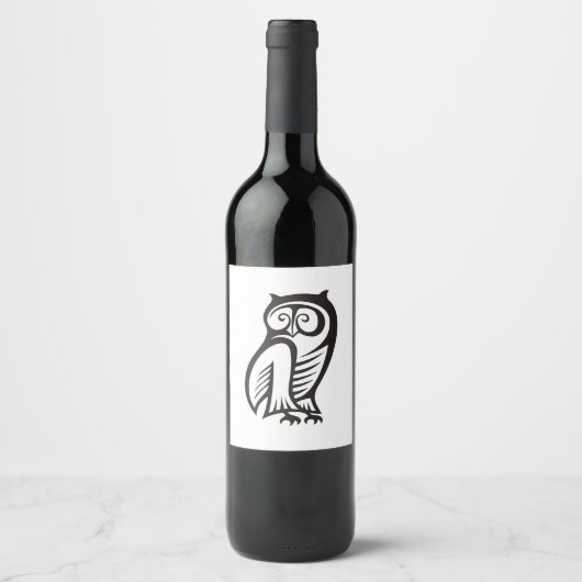 Étiquette Pour Bouteilles De Vin Symbole hibou noir (Devant)