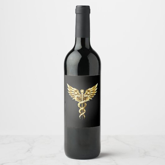 Étiquette Pour Bouteilles De Vin Symbole Polygonal Or Caduceus (Devant)