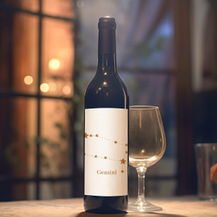 Étiquette Pour Bouteilles De Vin SYMBOLE Zodiaque Moderne Gemini Or   Air de l'élém