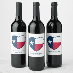 Étiquette Pour Bouteilles De Vin Symboles du Texas, Drapeau du Texas, Cœur