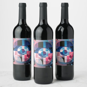 Étiquette Pour Bouteilles De Vin Symétrie céleste : formes géométriques bleues et r