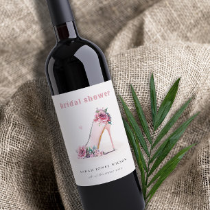 Étiquette Pour Bouteilles De Vin Talon Hauts Fleuris Rose Pâle pour Mariage