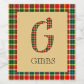 Étiquette Pour Bouteilles De Vin Tartan Gibbs Monogramme G (Étiquettes simples)