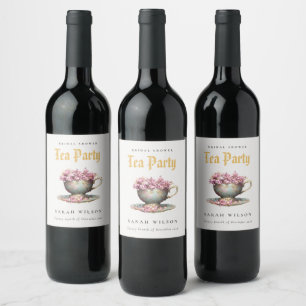Étiquette Pour Bouteilles De Vin Tasse à thé florale en or rose pour la fête du thé