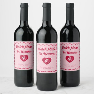 Étiquette Pour Bouteilles De Vin Tasse Rétro Ondulée Faite au Ciel Cupidon Mariage