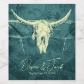 Étiquette Pour Bouteilles De Vin Taureau Turquoise foncé rustique de l'Ouest (Étiquettes simples)