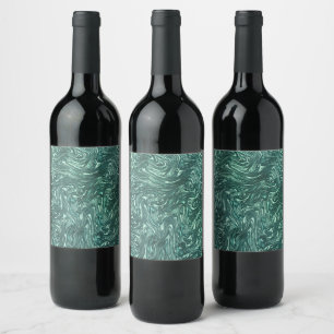 Étiquette Pour Bouteilles De Vin Teintes de jade texturées et cyan verdâtre