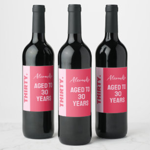 Étiquette Pour Bouteilles De Vin Tendance Bold rose et rouge fille 30e anniversaire