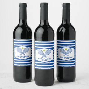 Étiquette Pour Bouteilles De Vin Tennis sur mesure Country Club Bleu rayé