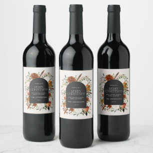 Étiquette Pour Bouteilles De Vin Teracotta florale Noël botanique élégant Vin