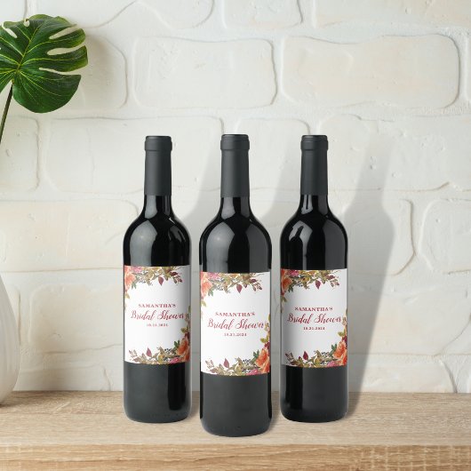 Étiquette Pour Bouteilles De Vin Terracotta Orange Fête des mariées botanique flora