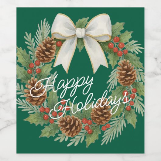 Étiquette Pour Bouteilles De Vin Terrain Décembre Classé Avec Vacances Bow Blanc (Étiquettes simples)