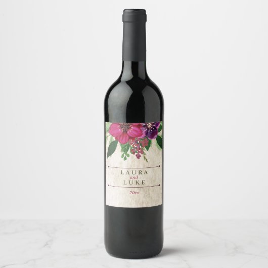 Étiquette Pour Bouteilles De Vin Terre, Cranberry-Plum Floral (Devant)