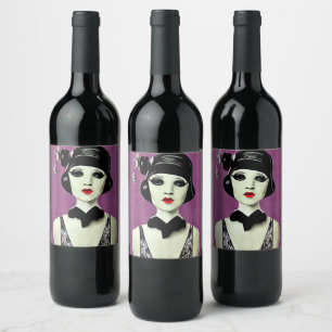 Étiquette Pour Bouteilles De Vin Tête de mannequin Art déco en papier peint