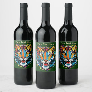 Étiquette Pour Bouteilles De Vin Tête de tigre couleurs arc-en-ciel peinture taches