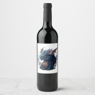Étiquette Pour Bouteilles De Vin tête violette-bleu-dragon-à-tête-violet-bleu