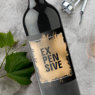 Étiquette Pour Bouteilles De Vin Texte COÛTEUX sur les huiles d'or Faux en noir