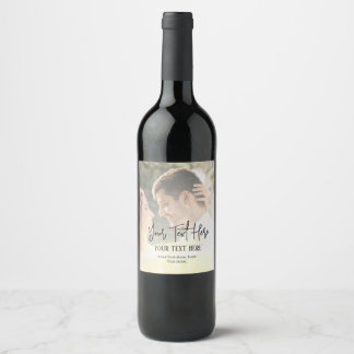 Étiquette Pour Bouteilles De Vin Texte de script noir avec Mariage photo Vintage