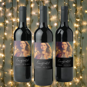 Étiquette Pour Bouteilles De Vin Texte de script photo personnalisé félicitations f