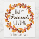 Étiquette Pour Bouteilles De Vin Thanksgiving Automne Automne Couronne et Nom de fa (Étiquettes simples)