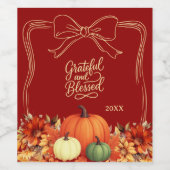 Étiquette Pour Bouteilles De Vin Thanksgiving citrouille bow terracotta Gratuit (Étiquettes simples)