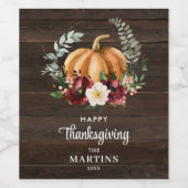 Étiquette Pour Bouteilles De Vin Thanksgiving Citrouille rustique (Étiquettes simples)